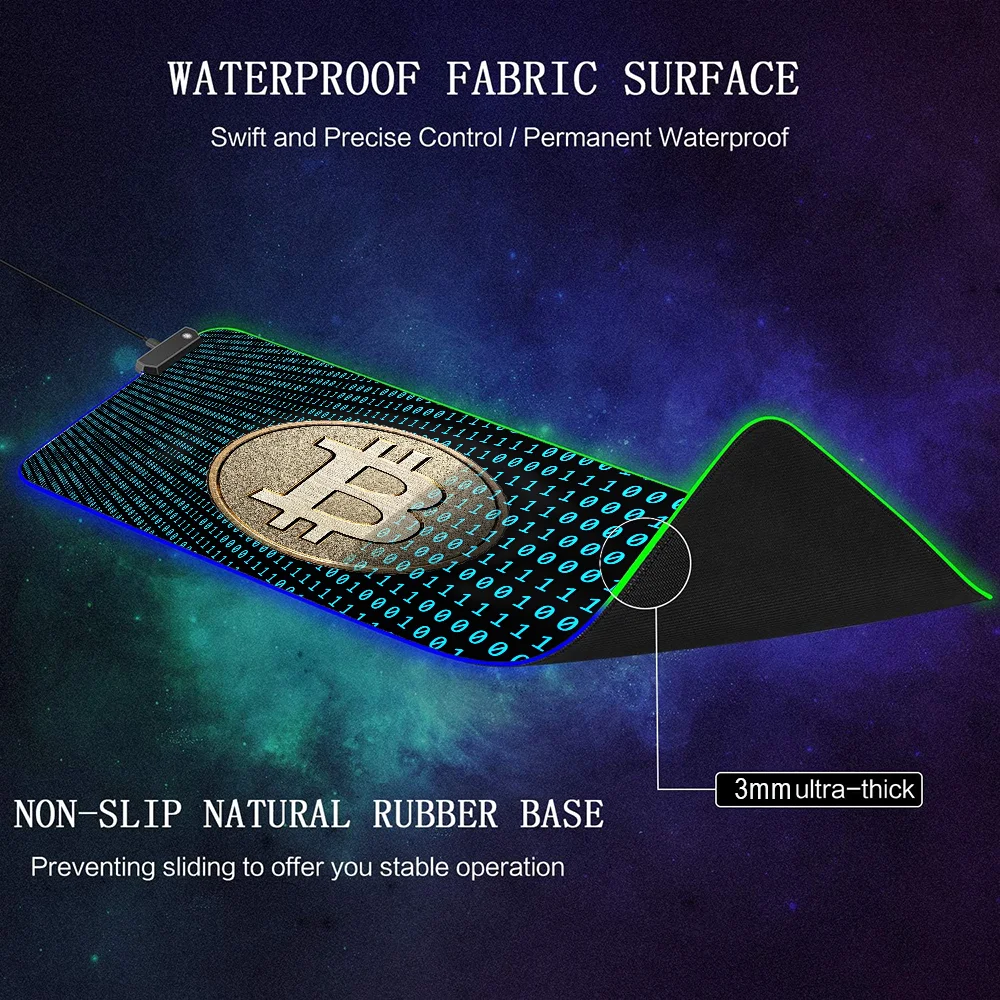 Mousepad RGB Mause Pad Gamer LED Laptop Accessories Bitcoin Anime Mouse Pad Xxl Backlit Fun Gaming Desk Accessories Deskmat Mats