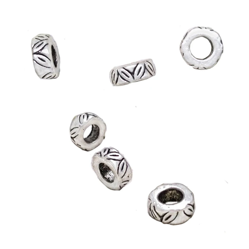 Contas espaçadoras para pulseiras e jóias criativas, buraco de 4mm, acessórios antigos de metal chapeado prata, componentes diy, 50pcs