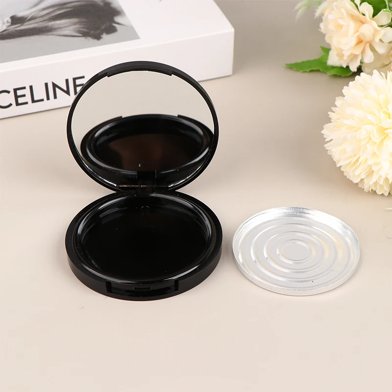 Reusable Empty Single Black Circular Highlight Box Blush Shadow Powder Box With Mirror Aluminum Pan Inside Diameter 59mm