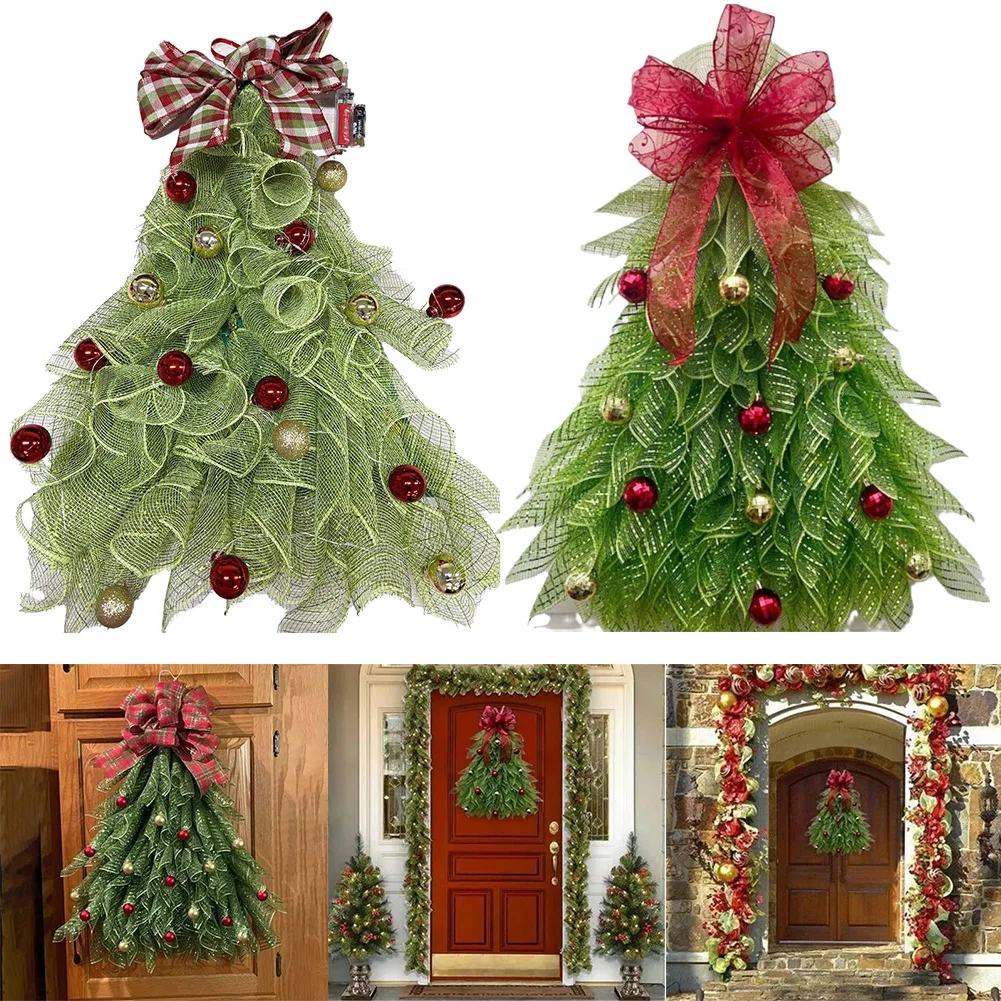 Christmas Tree Bow Wreath Door Decoration Garden Decoration Plaid/red Home Shop Bae Christmas Party Decor