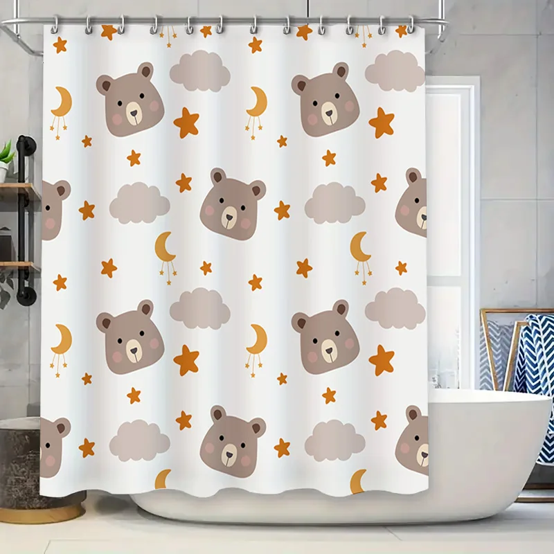 

Очаровательные мультяшные медведи, облако, луна, занавеска для душа для декора ванной комнаты белого цвета со звездами, длина 72 дюйма, водостойкая ткань Pr