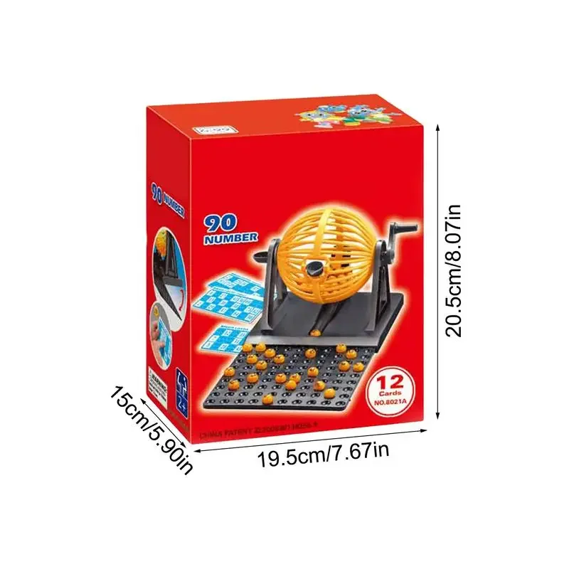 مجموعة آلة اليانصيب المضحكة لحفلات العائلة مع قفص لعبة البنغو 90 شريحة صغيرة 12 بطاقة رئيسية للأطفال والكبار ألعاب الطاولة #6