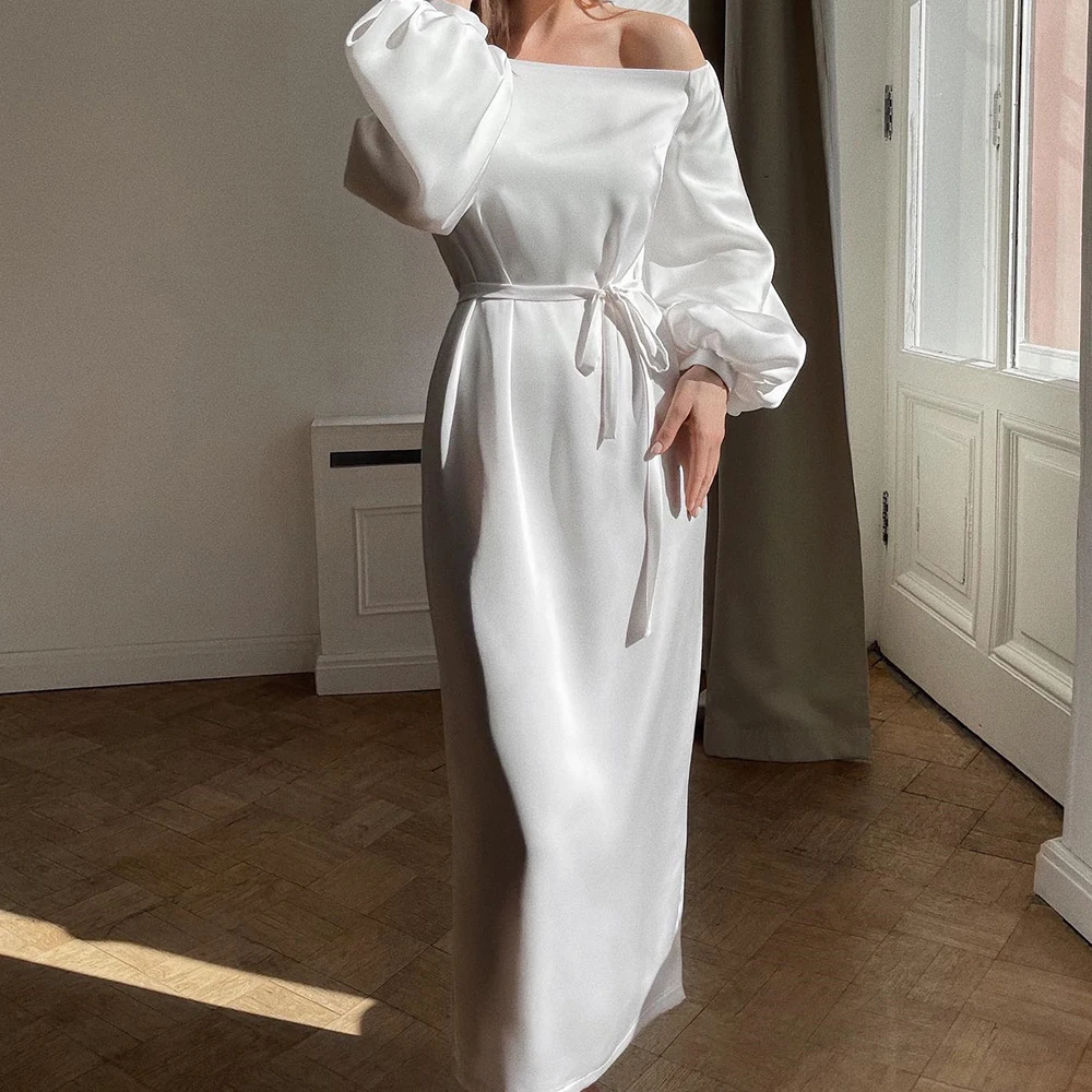 

Saudi Arabia Plus Size Dresses For Occasions Off the Shoulder Sweep Train Floor Length Lace Up Long Sleeves Ankle Length Pleats