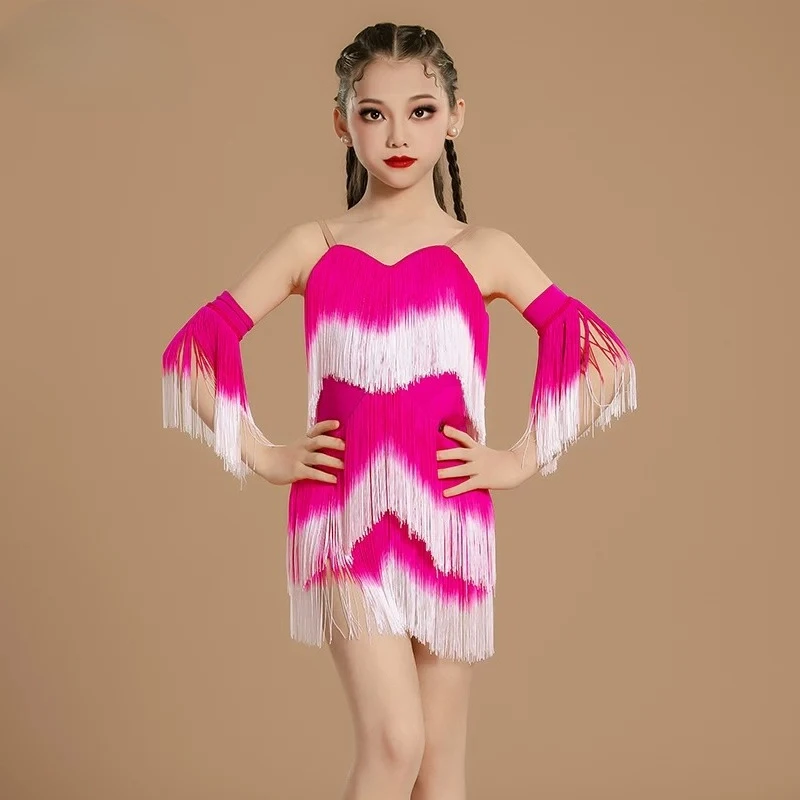 Latin dance clothes girls summer suspenders gradual change fringed dress 2026 new high-end training clothes
