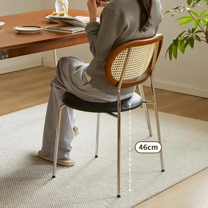 *Home Vintage Rattan Back Chair Quarto Moderno Simples Banco de Maquiagem