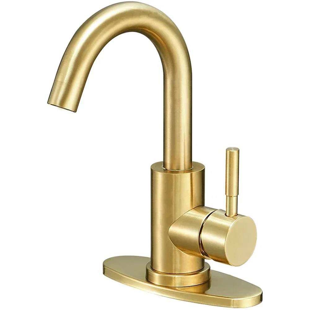 1pc 304 Stainless Steel Basin Faucet Brushed Gold Hot And Cold Water Mixed Tap Bathroom Faucets Home Improvement Accessories