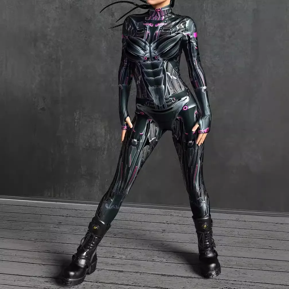 

Skull 3D Print Catsuit Woman Front Zipper Jumpsuit Zentai Bodysuit Game Party Costume Female Cosplay Performance Outfit