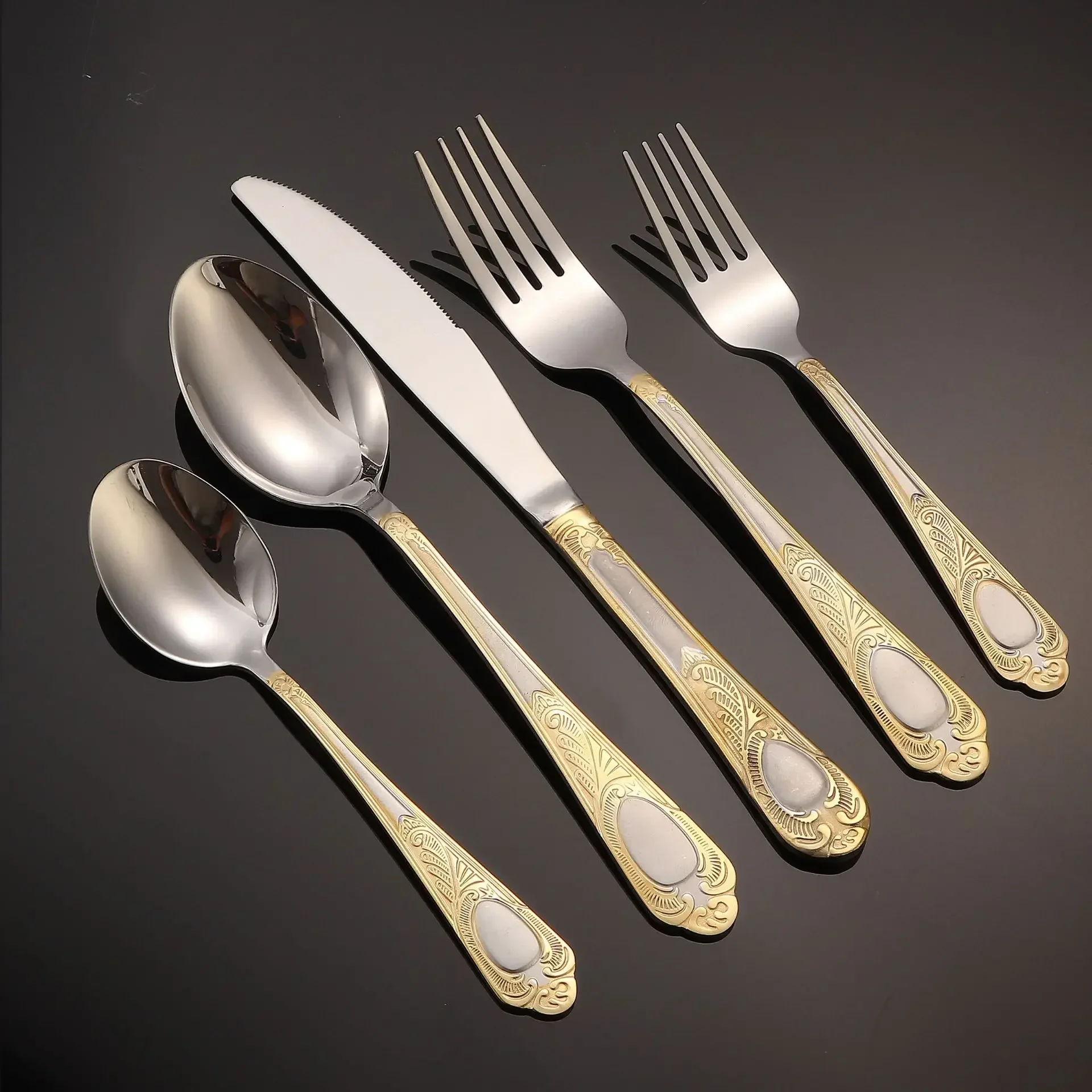 Stainless steel sunflower Western style knife, fork, spoon five piece cutlery set hotel steak knife dinner set， 5pcs
