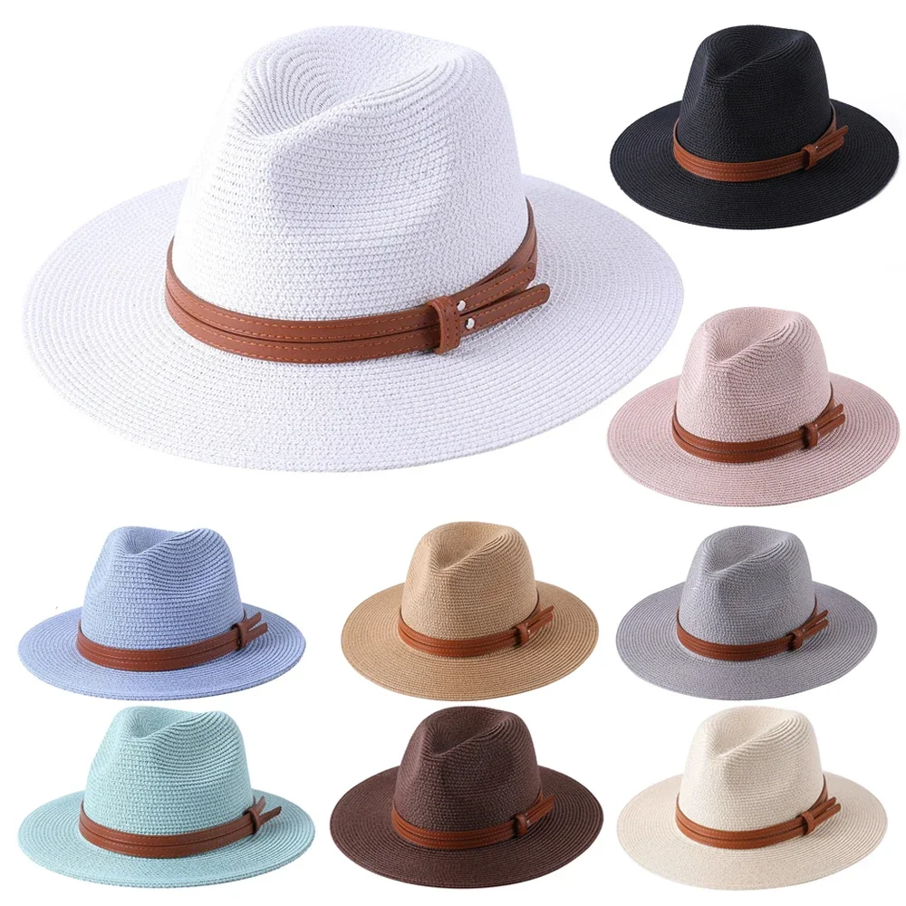 

Fashion Natural Panama Hat Soft Shaped Straw Hat Summer Women/Men Wide Brim Jazz Top Hats Beach Sun Cap UV Protection Fedora Hat