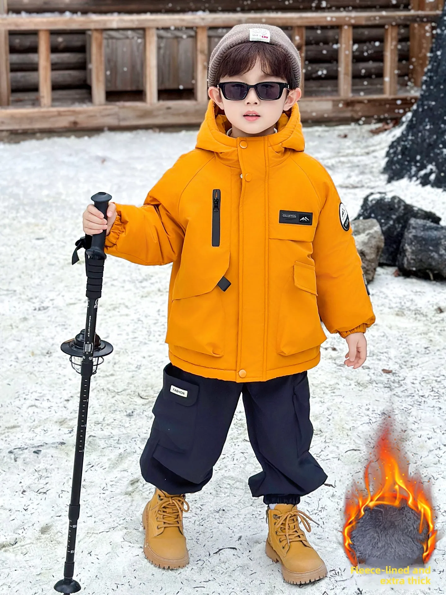 

Thiened Fce Autumn Winter Jaet for Boys Hooded Youth Faion Warm Coat Long Sve Zipper Closure Plaid Pattern Cotton...