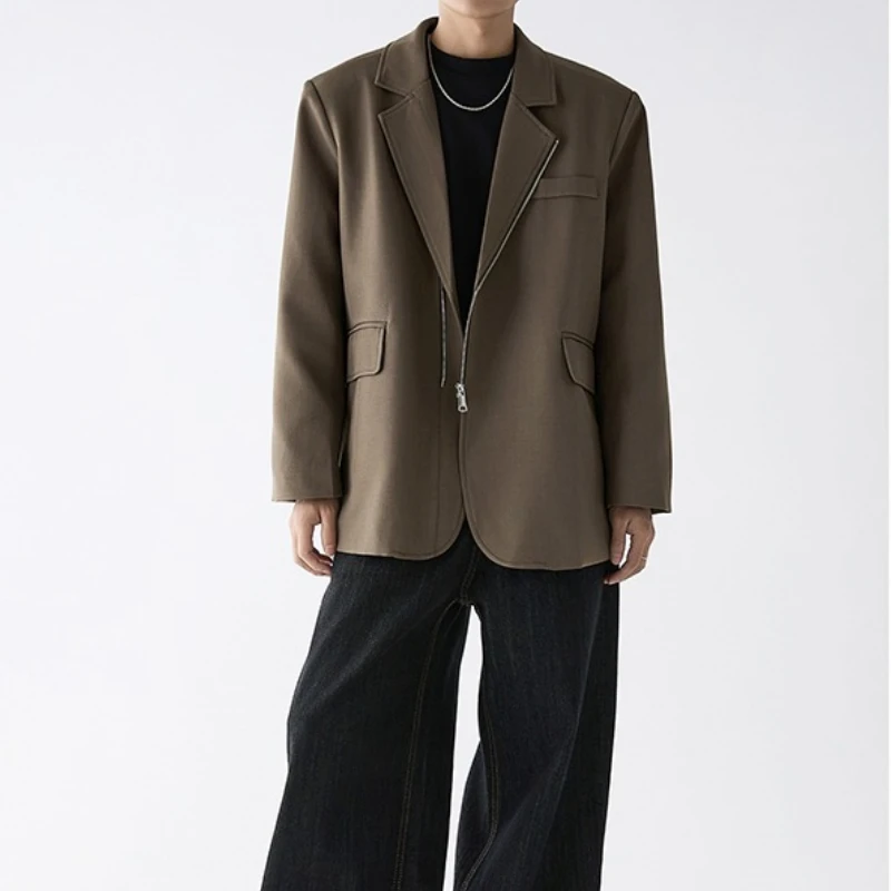 

Korean Fashions Zipper Luxury Suit Jacket Casual Versatile Style Trendy Leisure Boutique Blazers Coats Casual Unisex Coffee Tops