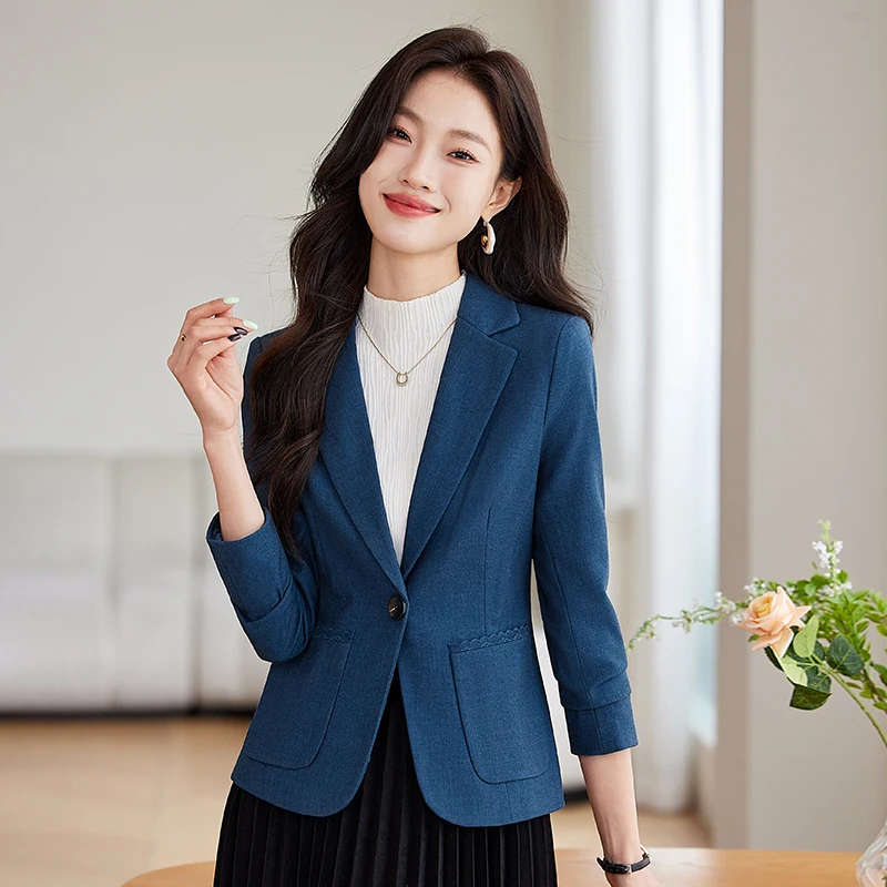 ZJYT Elegant Chic One Button Blazer Feminino Autumn Women Coat Jacket Outerwears Veste Femme Plus Size Casaco Korean Style 2024