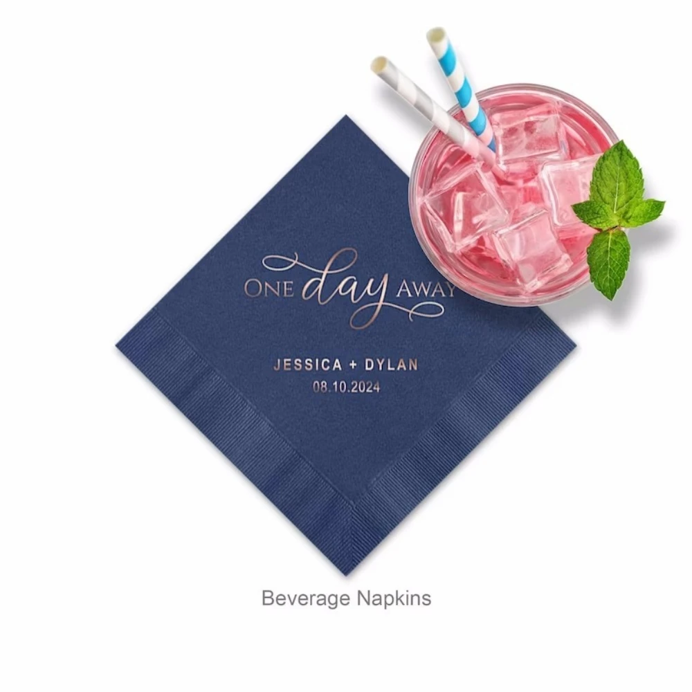 

50 Pcs One Day Away Personalized Cocktail Napkins, Wedding Rehearsal Napkins, Engagement Party,Hangover Beverages Napkins