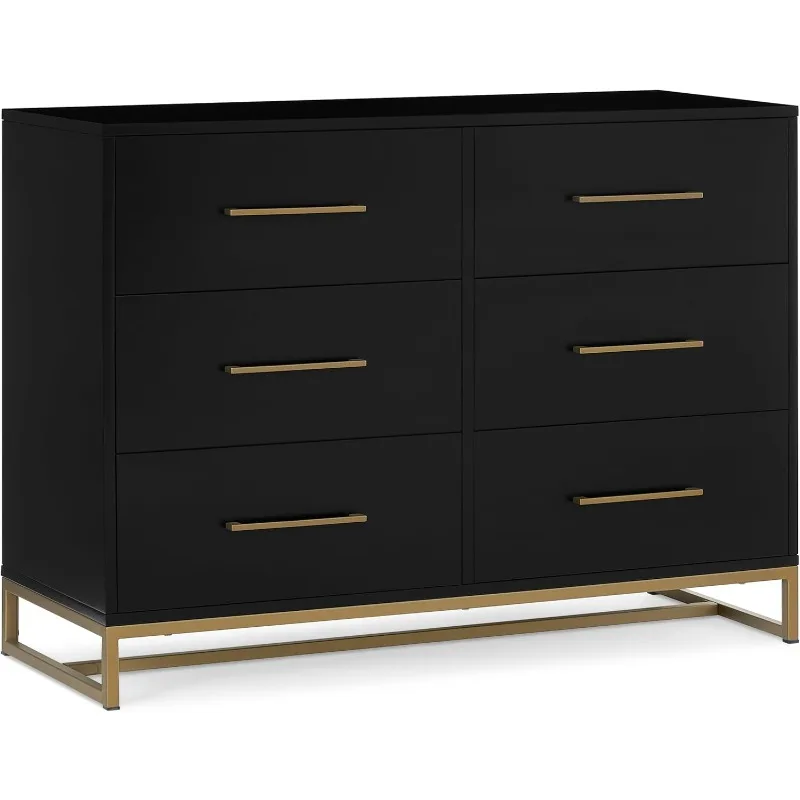 6 Drawer Dresser with Interlock Drawer System, Black Ebony/Melted Bronze