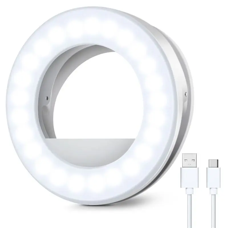 AABFK Selfie Ring Light for Phone Rechargeable Cell Phone Ring Light Clip on and Laptop Camera 3 Adjustable Light Modes