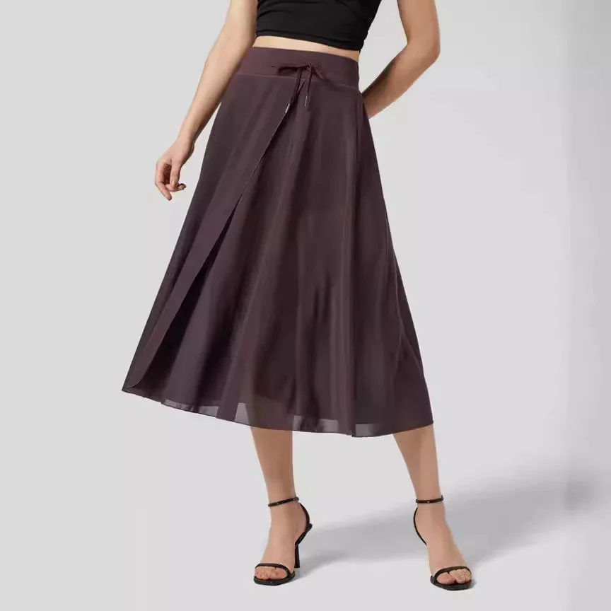 

2024 spring new chiffon pants large size elasticated waist casual pants lace up mesh skirt pants for women