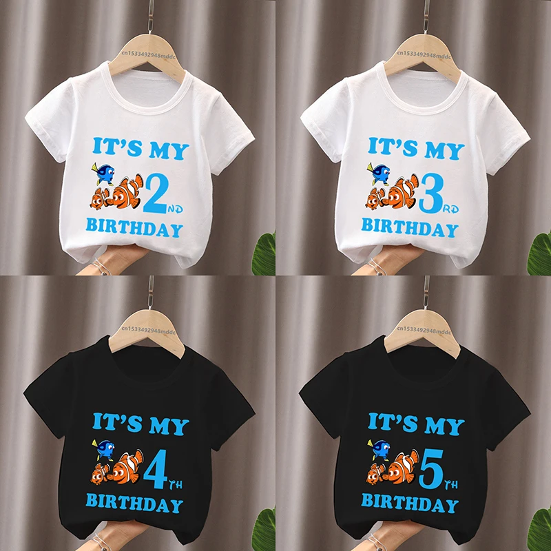 It's My 1 2 3 4 5 6 7 8 9 Years Birthday Boys Girls T shirt Finding Nemo Dory Cute Fish Print Cartoon Kids Clothes Baby T-Shirts