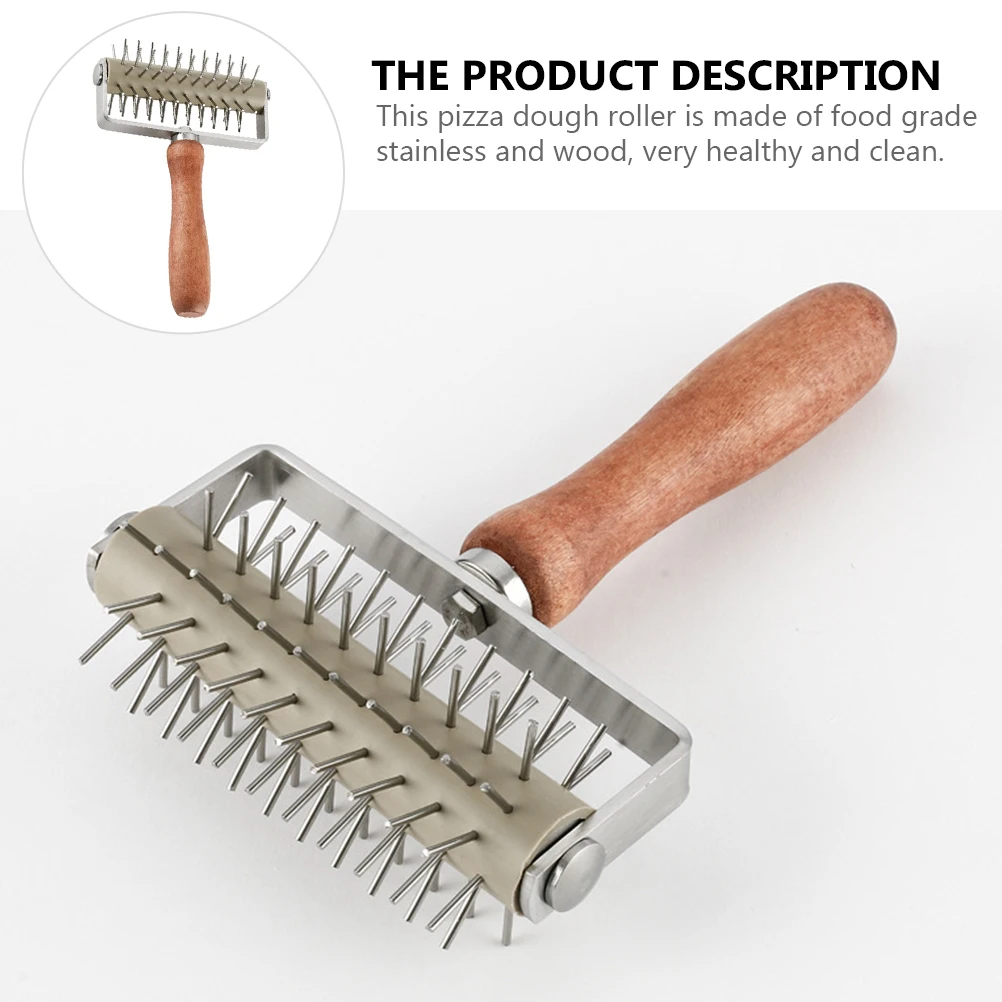

Pizza Dough Docker Stainless Wood Handle Roller Tool for Baking Making Accessories Hole Puncher Pizza Needle Drill