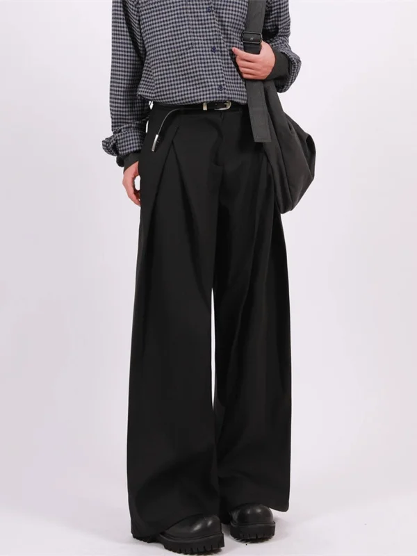 

Мужские повседневные брюки-палаццо свободного кроя, драпированные, в пол, модные, прямого силуэта, для студентов, в стиле Westwear