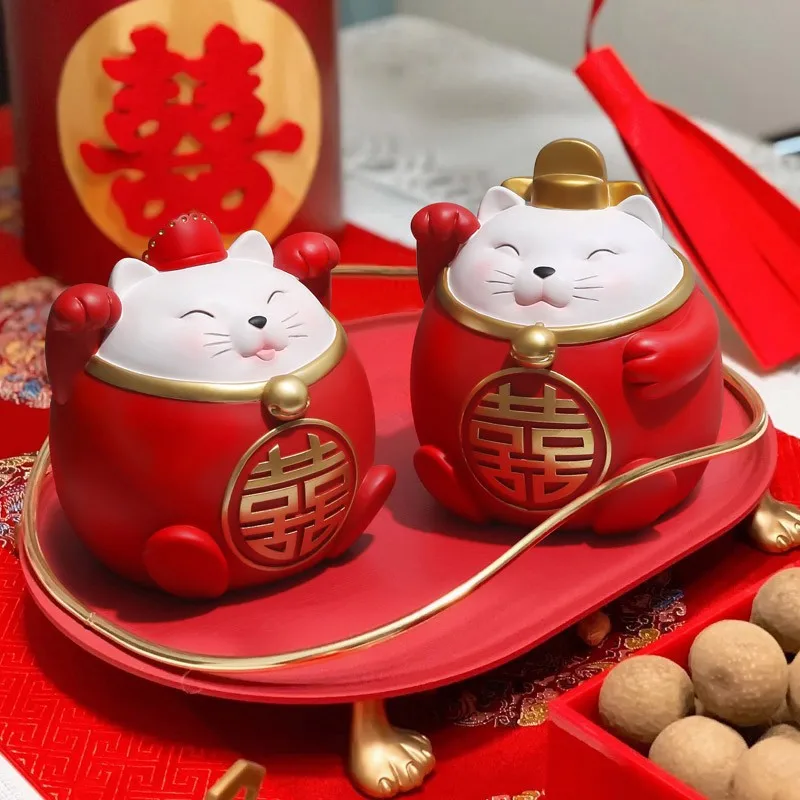 

Festive lucky cat ornament, living room desktop home decoration, wedding engagement opening gift, wedding gift for friends