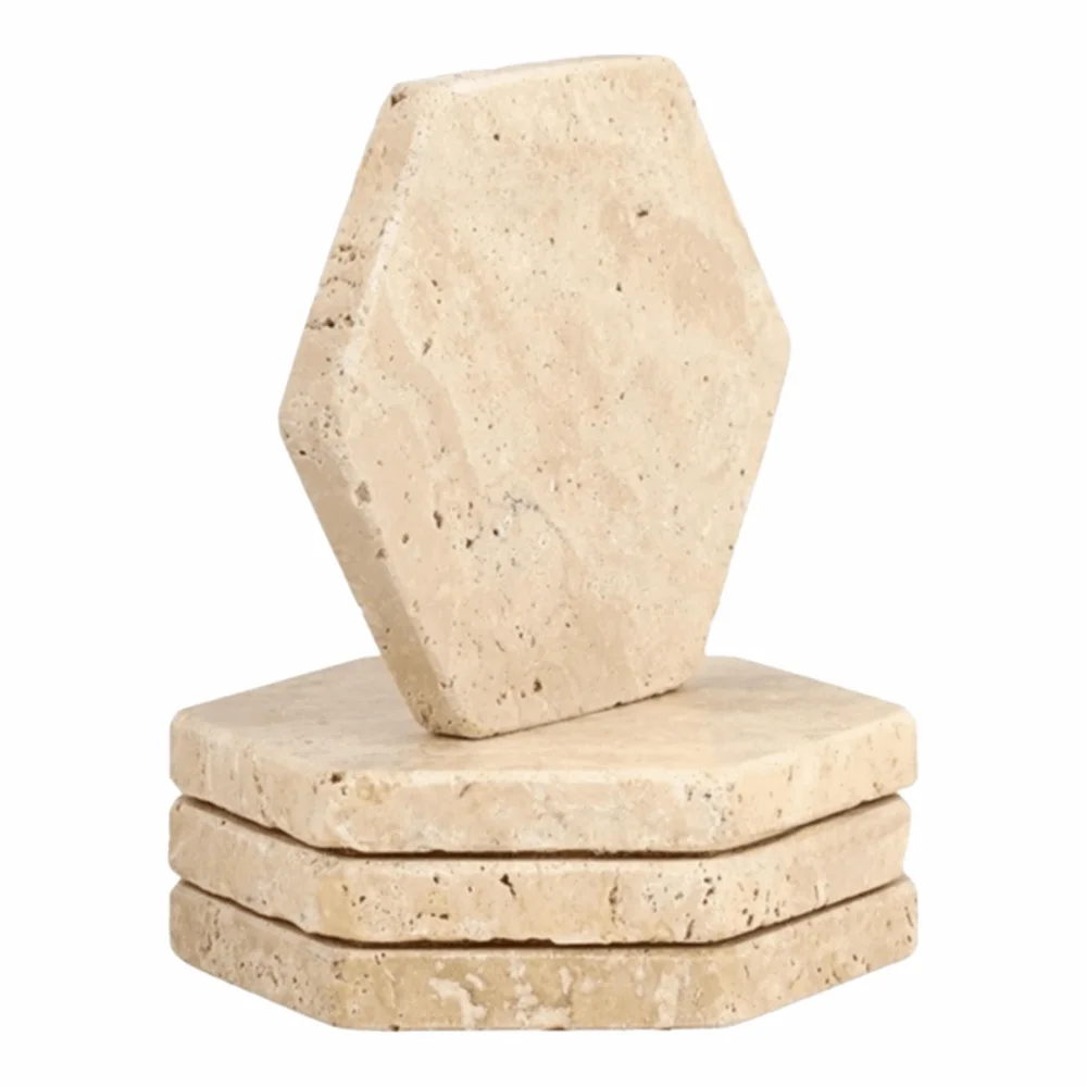 Natural Marble Coasters Placemat Vintage Combinable Jewellery Display Plate Travertine Heat Resistant Whiskey Coffee Coasters