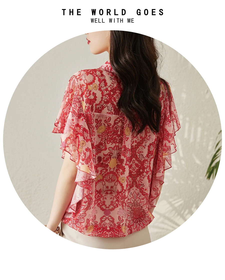 camisas florales de manga corta blusas de flores rojas para mujer