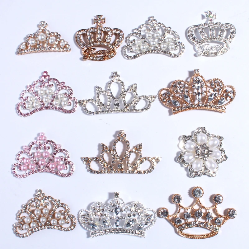 

120PCS New Fashion Crown Rhinestone Buttons With Ivory Beads For Hair Accessories Crystal Jewelry For Women Decoration