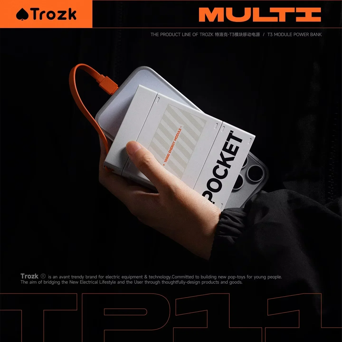 Trozk T3 Module Power Bank 15000mAh Maximum Capacity Animated Color Screen Interaction 22.5W Flash Charge 3-in-1 CCC Power Bank