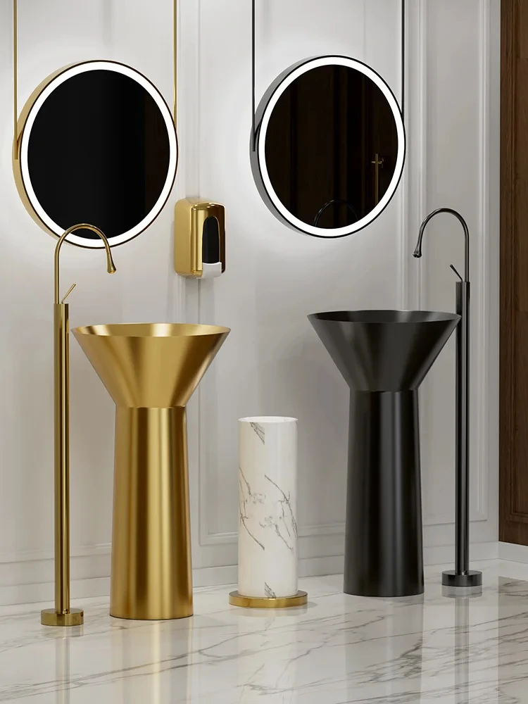 Nordic Stainless Steel Classic Style Floor Standing Column Basin Hotel Creative Wine Glass Design Wash Gold