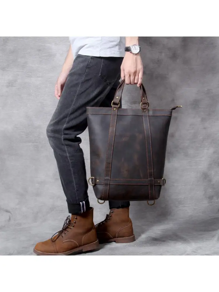 Bolso Retro de cuero Crazy Horse para hombre, maletín portátil multiusos con personalidad para ordenador portátil