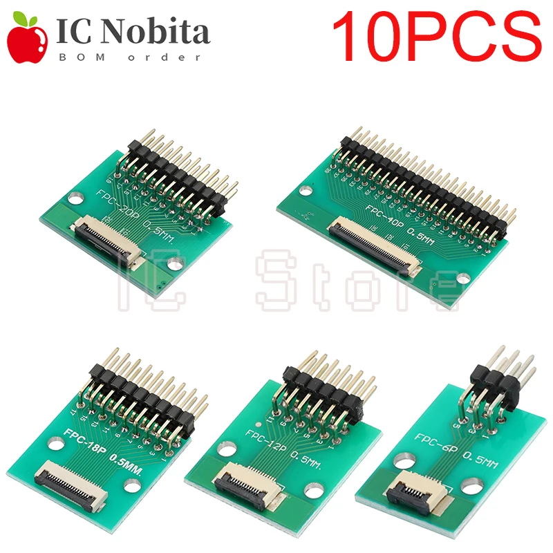 10PCS FPC FFC Adapter Board 0.5mm 1.0mm To 2.54mm Connector Straight Needle And Curved 6 8 10 12 20 24 26 30 34 40 50 60 80 Pin