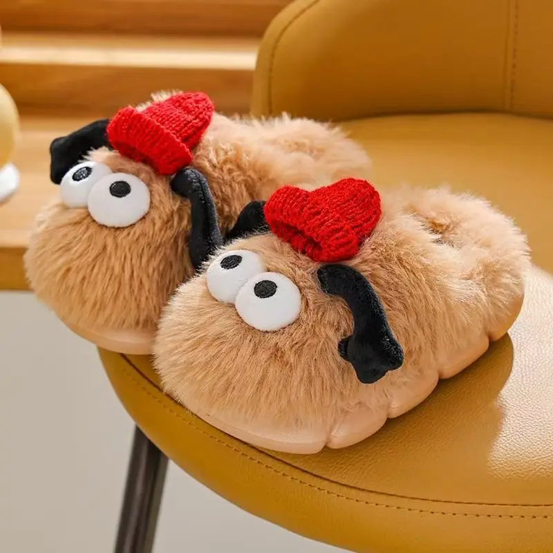 Children Cartoon Baotou Cotton Slippers Winter New Girls And Boys Soft sole Non Slip Plush Keep Warm Home Lovely Fluffy Slippers