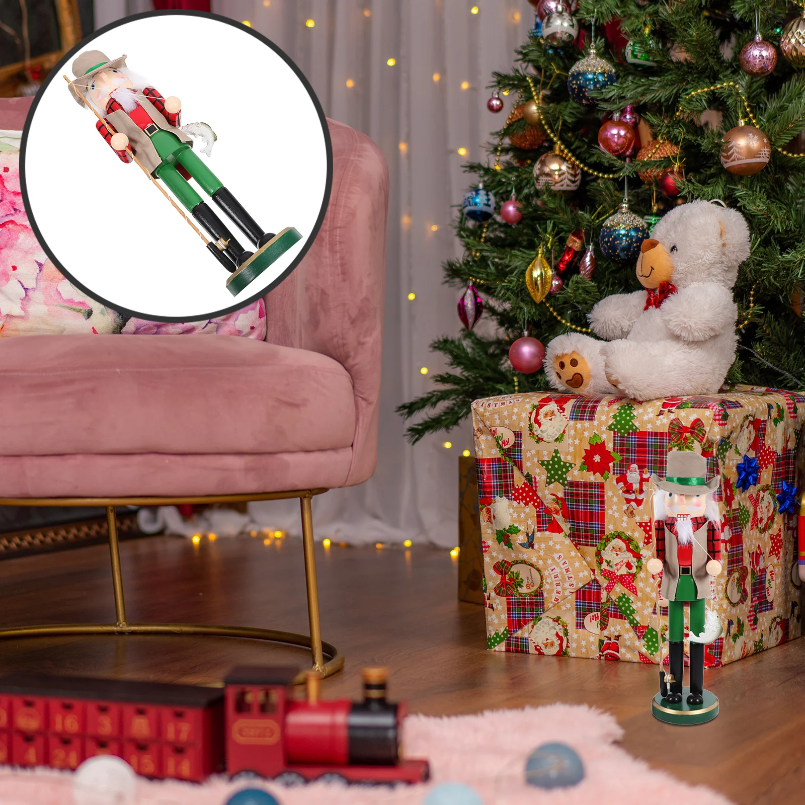 

Christmas Nutcracker Wooden Craft Decoration Traditional Xmas Decor for Living Room Bedroom Window Sill Festive Home Accents