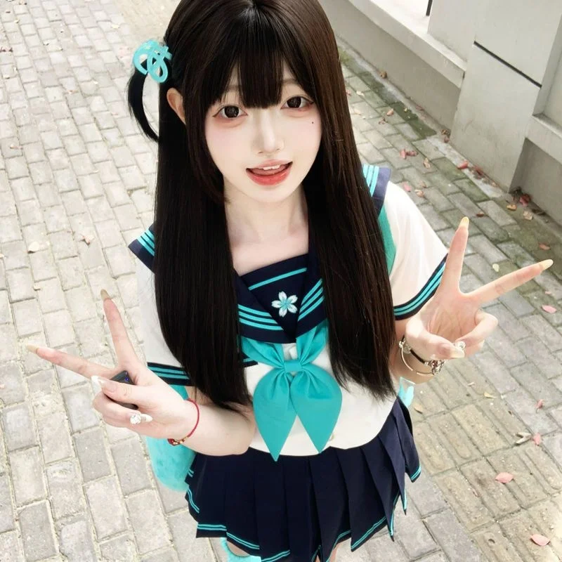 Original Sweet School Uniform Outfit Large Size JK Sailor Suit Student Autumn Winter Set Chinese Brand V-Neck Short Sleeve