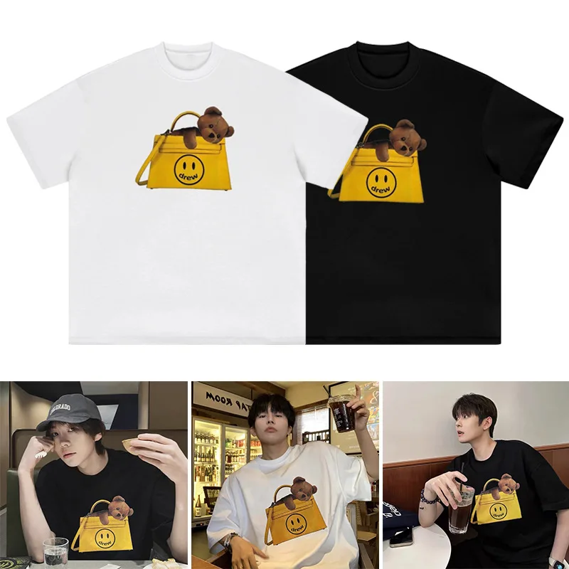 درو هاوس جودة عالية وجه مبتسم قصير الأكمام الصيف وصول جديد لطيف طباعة استرخاء صالح نمط Preppy تي شيرت الموضة