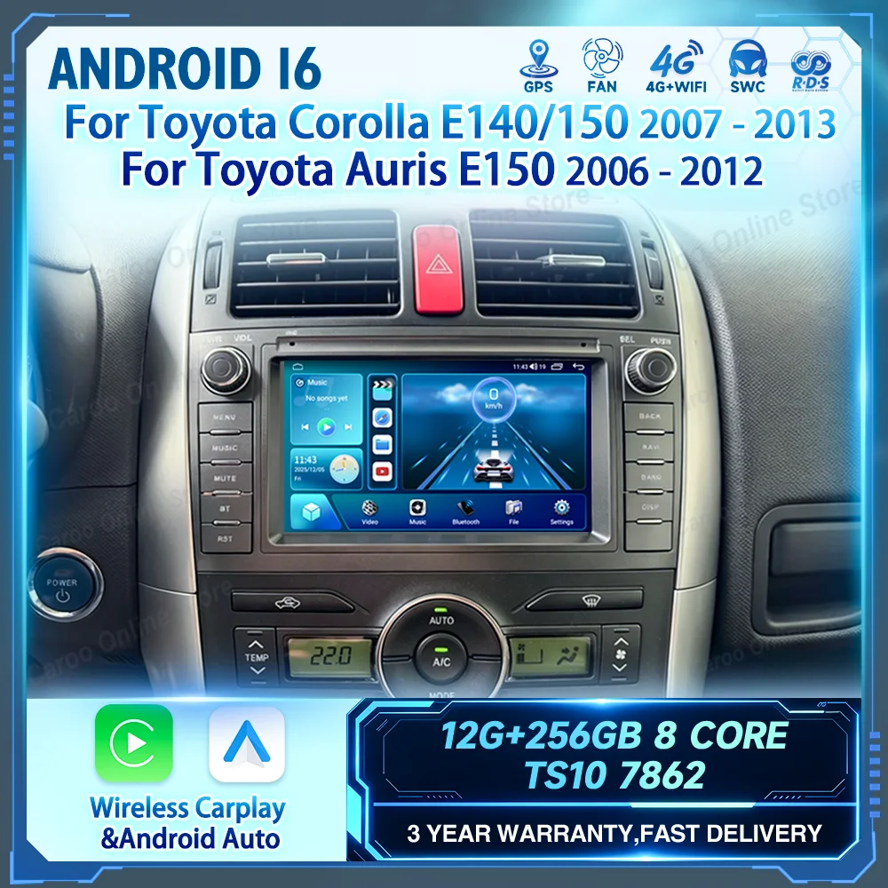 7'' Android For Toyota Corolla E140 150 2007 -2013 For Toyota Auris E150 2006 -2012 Auto GPS Navigation Car Radio Stereo Carplay