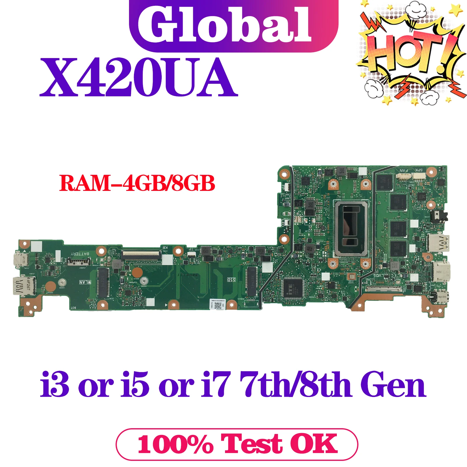 

KEFU X420UA Mainboard For ASUS Vivobook X420U F420UA A420UA F420U A420U Y406UA Y406U Laptop Motherboard I3 I5 I7 4GB/8GB