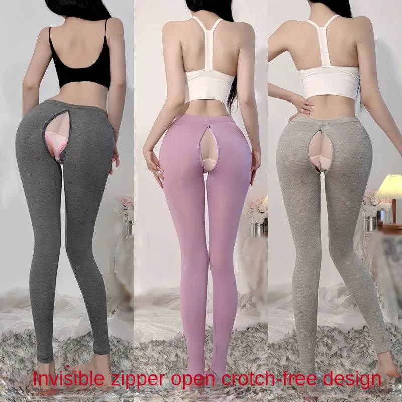 

Summer Outdoor Erotic Pants Open Crotch Yoga Seamless Leggings Women Peach Hip Push Up Leggings Sexy Nightclub Dating Trousers