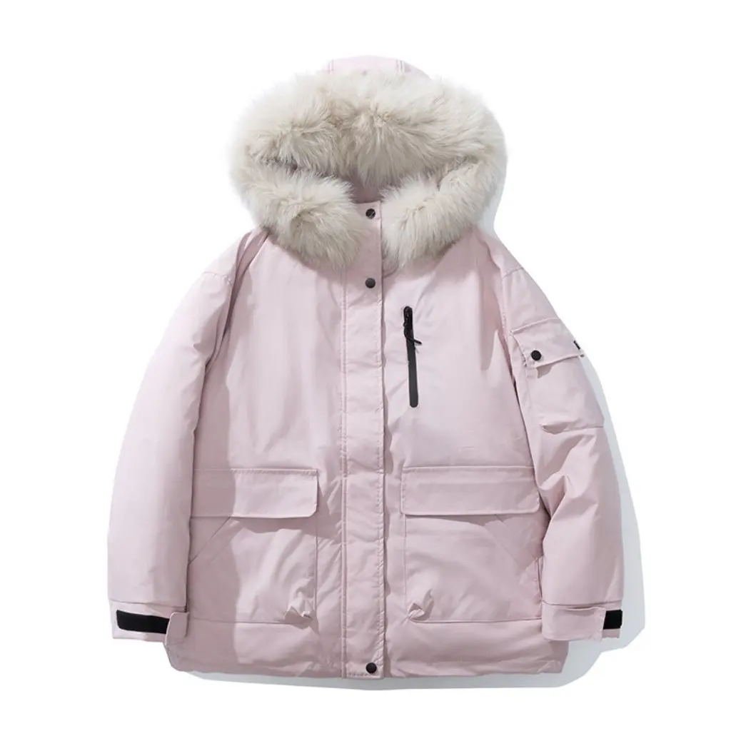 

Женская пуховая куртка на хлопковой подкладке с большим меховым воротником, свободная одежда больших размеров для пар, мужчин и женщин