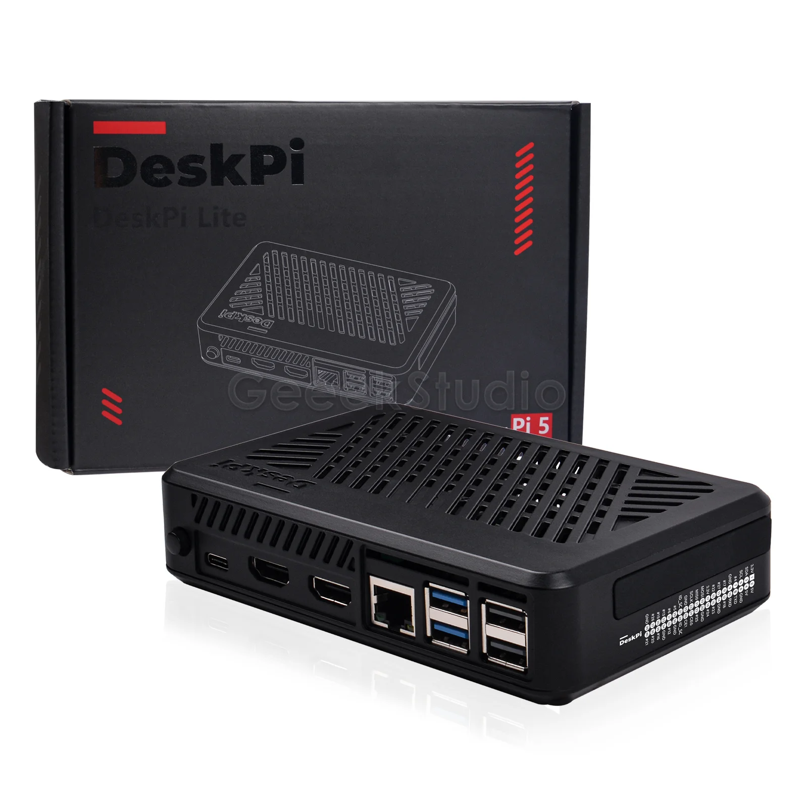 DeskPi Lite Pi5 Case ABS Enlosure with Armor Lite V5 Support M.2 NVMe SSD for Raspberry Pi 5