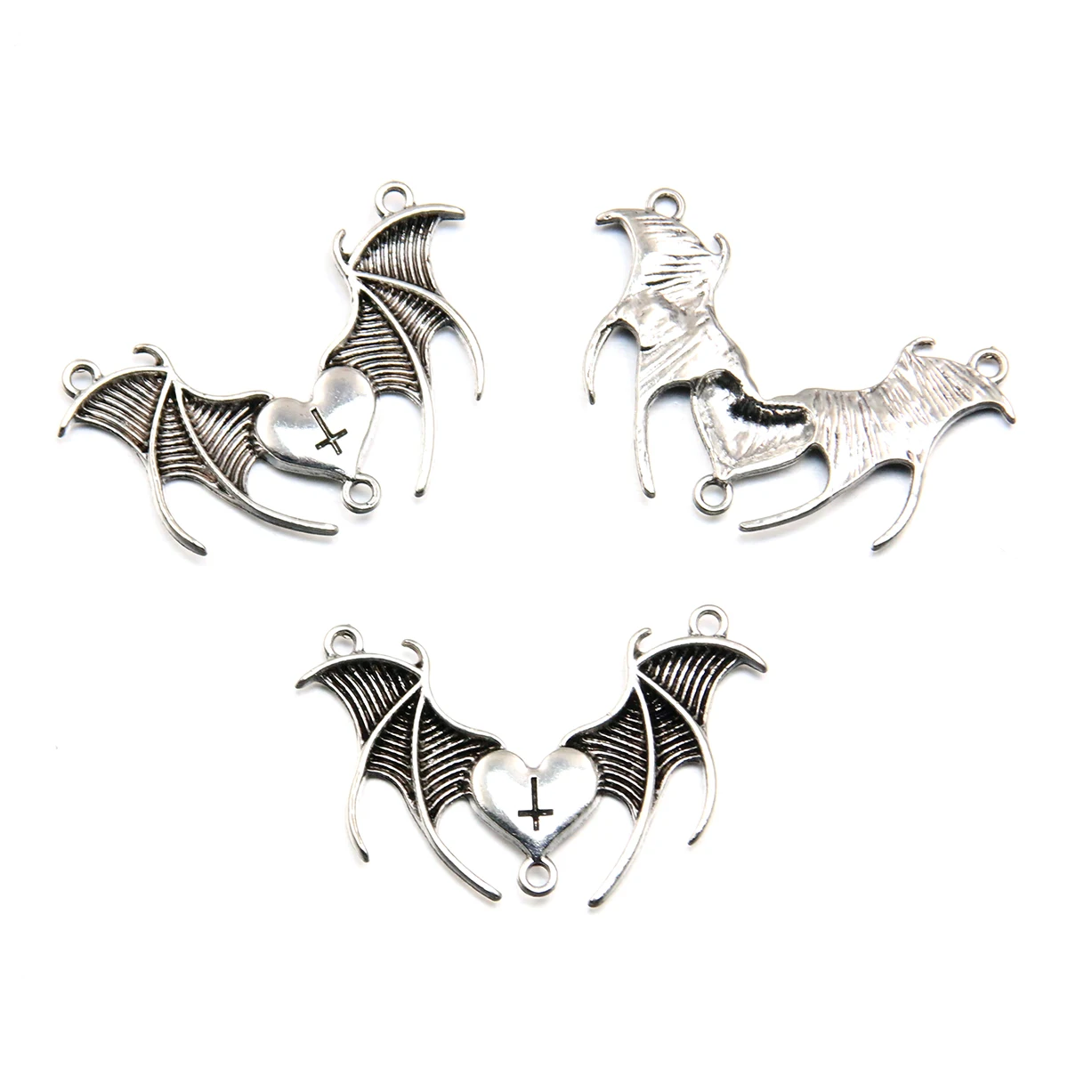 10PCS 25*40mm Wholesale Metal Alloy Bat Heart Charms Animal Porous Connector For Jewelry Making DIY Handmade Craft