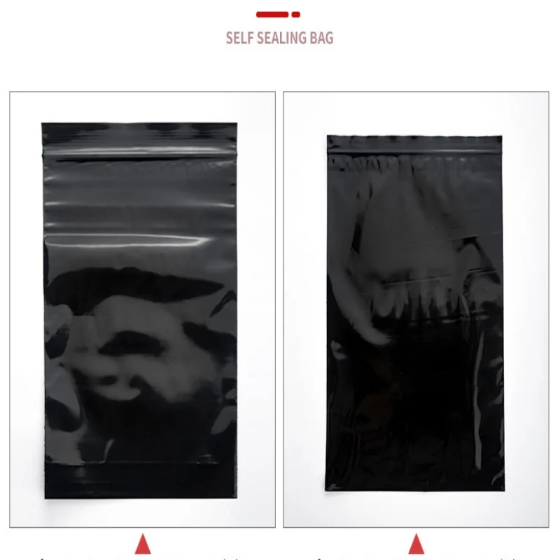 Self Sealing Pure Black PE Zipper Bag Resealable Lightproof Gifts Metal Tools Electronics Party Outside Portable Storage Pouches