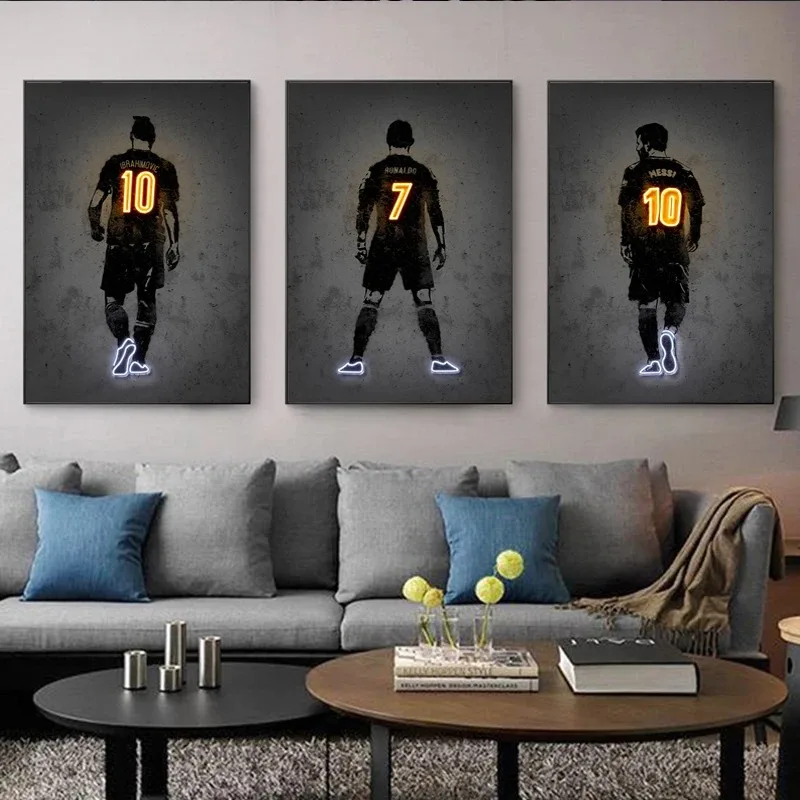 Football Player Number Sport Posters and Prints Street Wall Art Neon Glow Canvas Painting Office Home Boys Room Decor Gifts