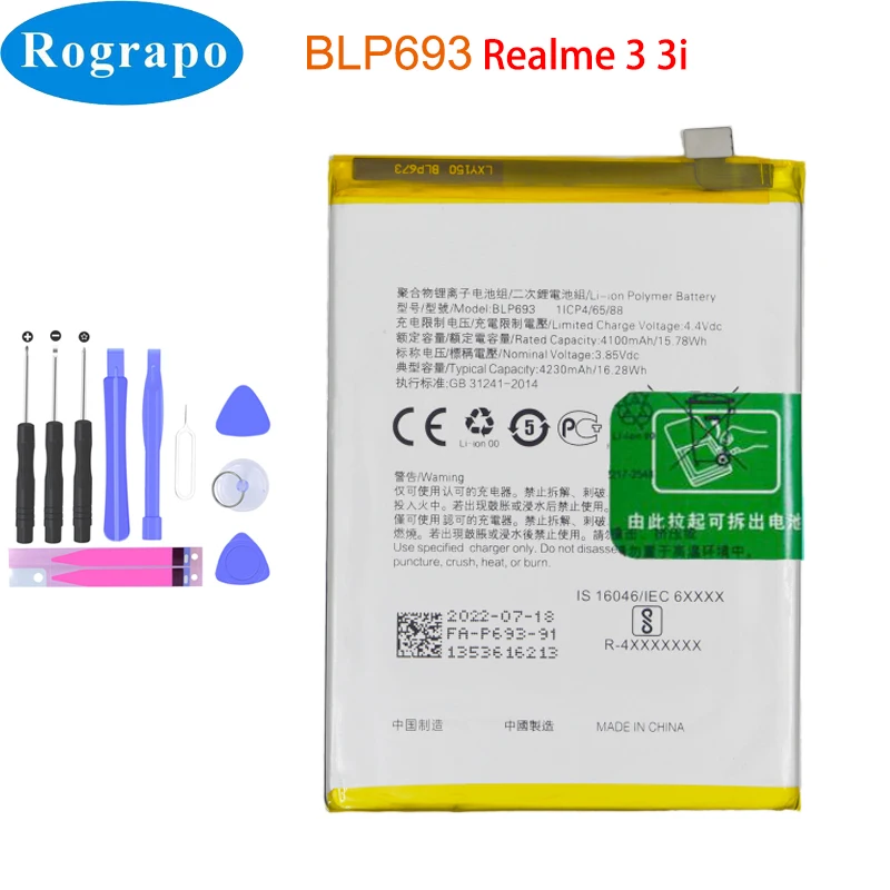 New Original 4230mAh BLP693 Mobile Phone Battery For Oppo Realme 3 3i RMX1825 RMX1821 RMX1827