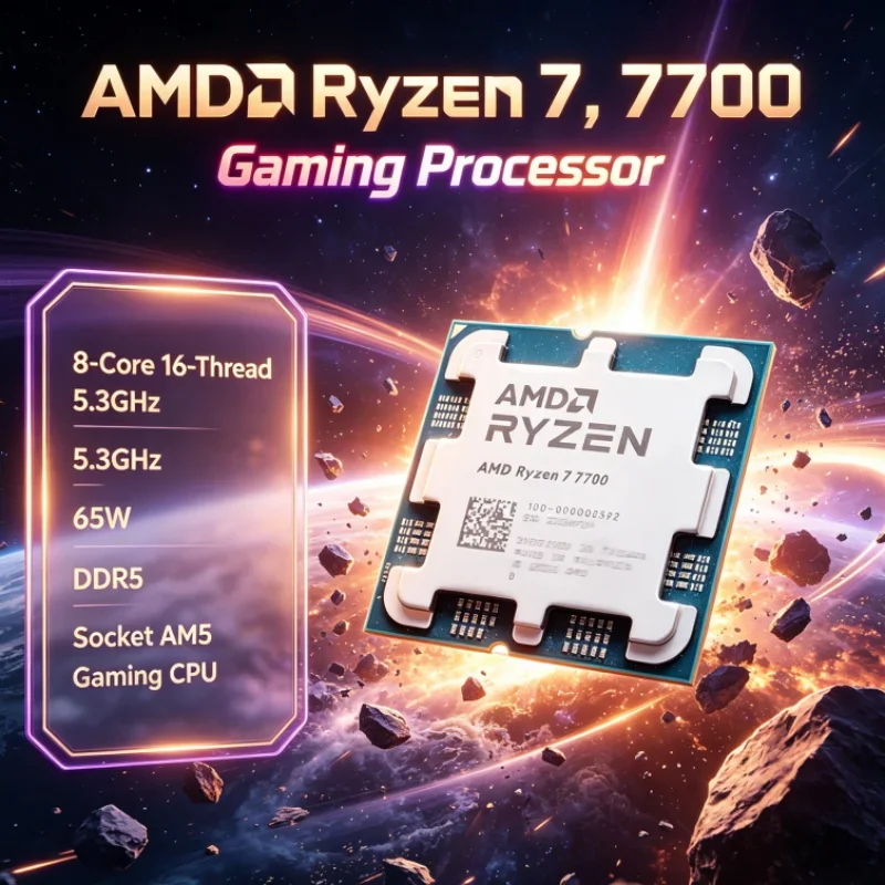 AMD Ryzen 7 7700 Desktop Processor 5.3GHz 8-Core 16-Thread 65W 5nm 32M L3 Cache DDR5 Socket AM5 100-000000592 Without Cooler Typ