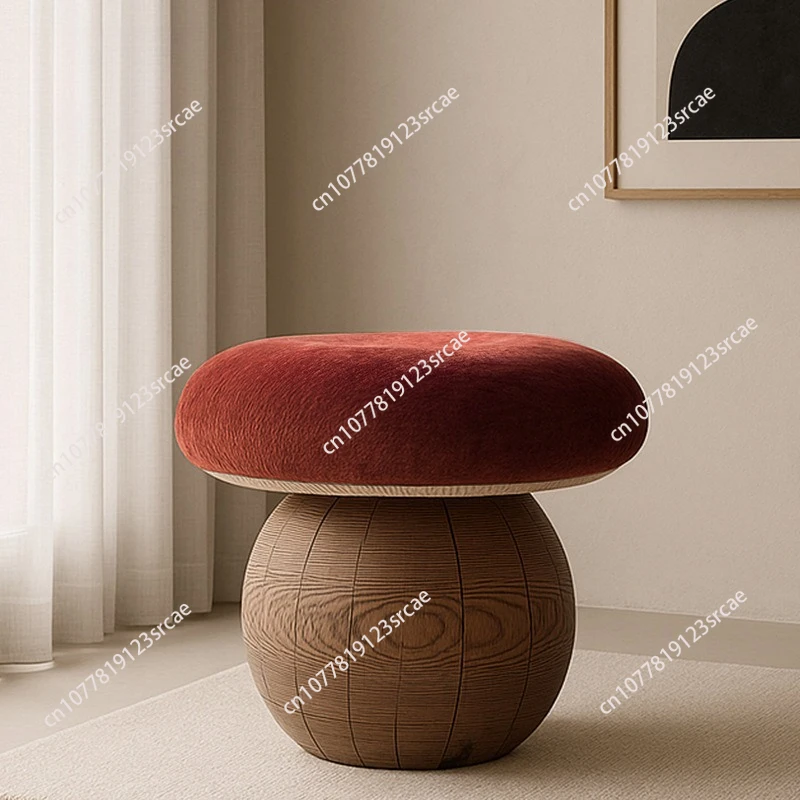 

Creative solid wood mushroom stool - home living room sofa side stool, entryway shoe changing stool - natural wood crackle