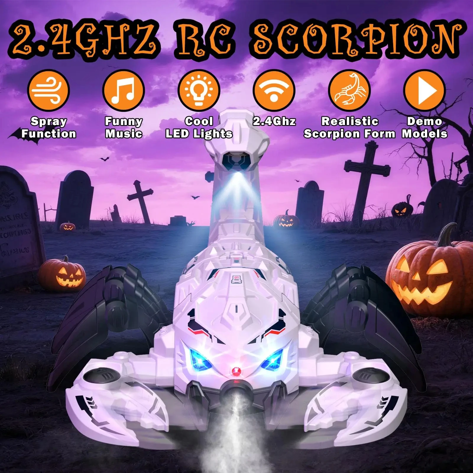 2.4G RC Scorpion Toy Spray Mist LED Light Music Realistic Robot Simulation Animal Prank Trick Gift for Kids