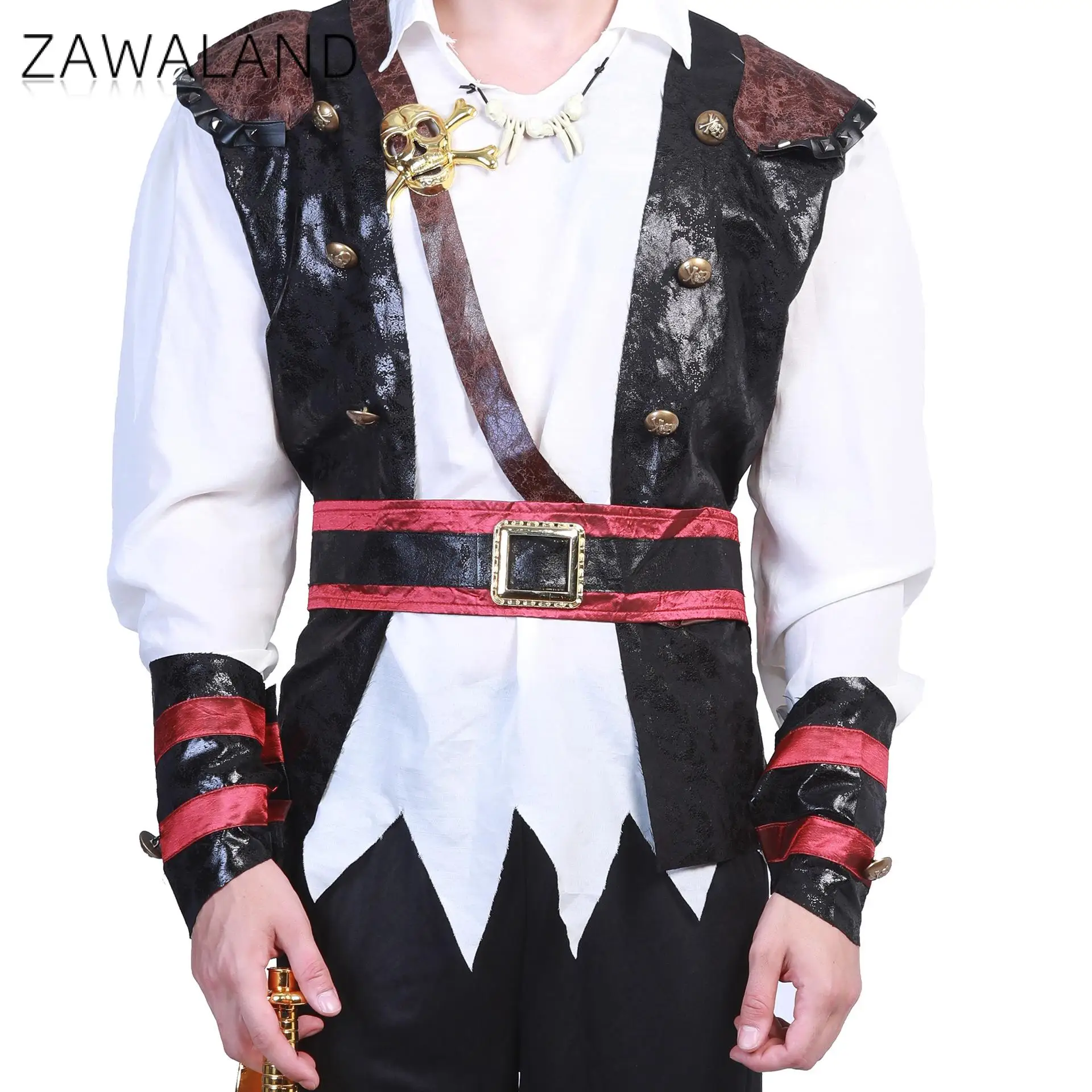 Zawaland Halloween Cosplay kostium pirata mężczyzna kamizelka zabawna kostium sceniczny przyjęcie świąteczne występ na scenie ubrania imprezowe