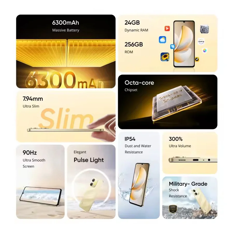 الإصدار العالمي للهاتف الذكي Realme Note 70 بطارية 6300 مللي أمبير في الساعة شحن 15 وات شاشة 6.74 بوصة 90 هرتز كاميرا 13 ميجابكسل UNISOC T7250 شرائح IP54