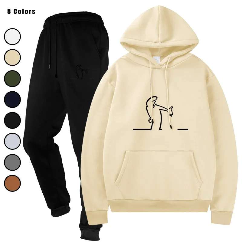 

2025 Autumn and Winter Men's Printed Fashion Running Coat Hooded Leisure Sports 2 - piece Set
